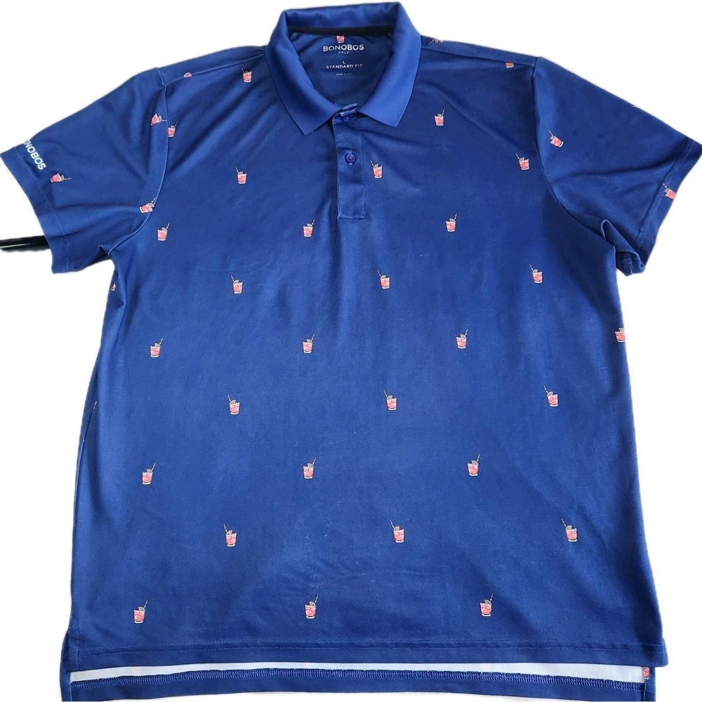 BONOBOS Golf Polo Shirt Mens Large Standard Fit Cocktails Drinks Bartender Party